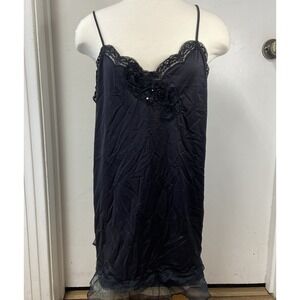 SHADOW LINE VINTAGE SILKY NYLON BLACK CHANTILLY LACE LINGERIE TOP sz M